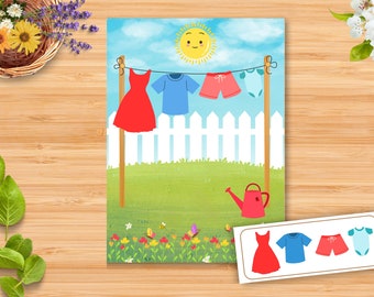 Montessori Clothesline Color Matching Game, Toddler Pre-k Printable (Digital Download)