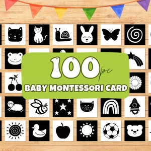 100 High Contrast Baby Cards Montessori Printable Black and White Memory Cards for Toddlers Sensory Flashcards image 1
