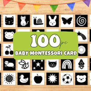 100 High Contrast Baby Cards Montessori Printable Black and White Memory Cards for Toddlers Sensory Flashcards image 1