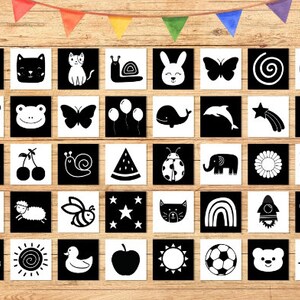 100 High Contrast Baby Cards Montessori Printable Black and White Memory Cards for Toddlers Sensory Flashcards image 2