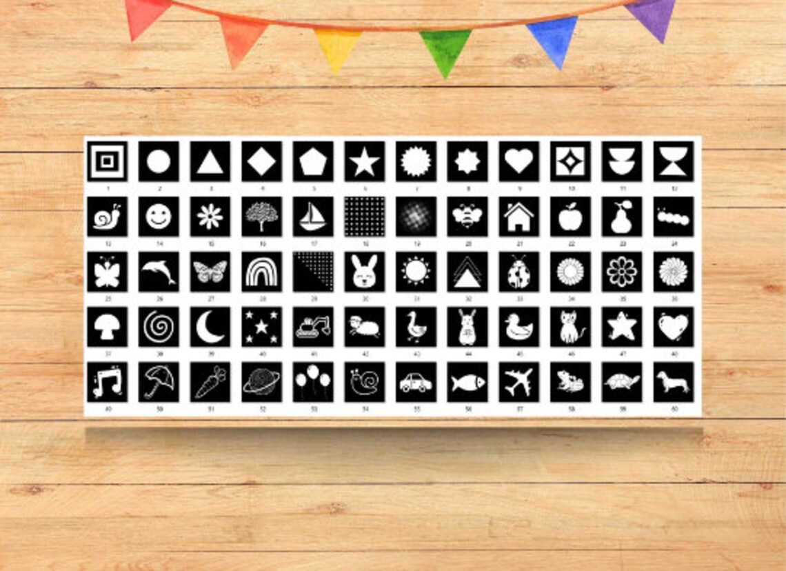 100 High Contrast Baby Flashcards – Montessori Sensory Cards (printable ...