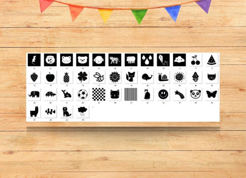 100 High Contrast Baby Cards Montessori Printable Black and White Memory Cards for Toddlers Sensory Flashcards image 6