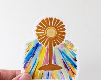 Pegatina de custodia, católica, cristiana, impermeable, de vinilo, apta para lavavajillas.