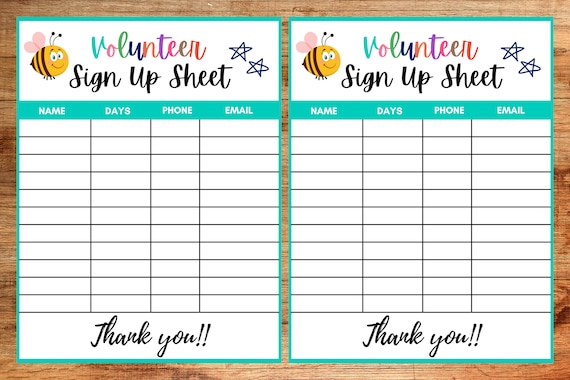 Volunteer Sign up Sheet School Flyer Handout Pta Pto - Etsy