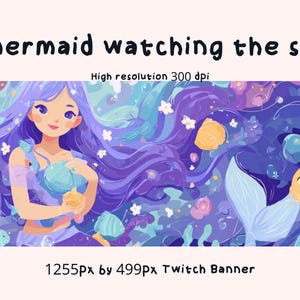 Mermaid Twitch Banner| twitch background| | twitch profile |thunderstormy view| purple | twitch banner|
