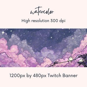 Watercolor Twitch Banner| Cute Twitch Banner| twitch background| | twitch profile |thunderstormy view| twitch banner | Instant Download