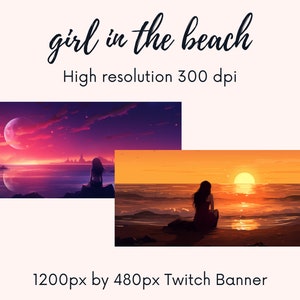 girl in the beach Twitch Banner| twitch background| | twitch profile || purple | twitch banner| Instant Download