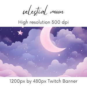 Twitch Banner| twitch background| night sky twitch background | twitch profile | kawaii | purple | twitch banner| Instant Download