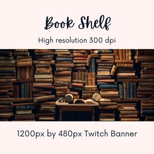 Books Twitch Banner| twitch background| book shelf twitch background | twitch profile | book shelf| purple | twitch banner| Instant Download