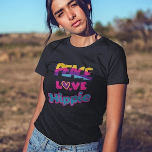 Peace love hippie Tshirt, Peace Tshirt, Love Tshirt, Hippie Tshirt, fun bright Tshirt, Retro Tshirt, Rainbow Tshirt