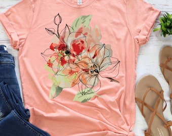 Flower Shirt, Flower Bright Colors T-Shirt, Botanic Shirt, Wildflowers T-Shirts, Flower Bouquet T-Shirts, Plus Size