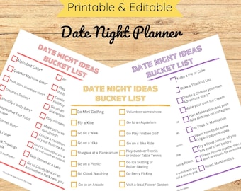 Date Night Idea Planner | Date Night Kit | Couple Games | Date Night Bucket List | Printable/Editable PDF