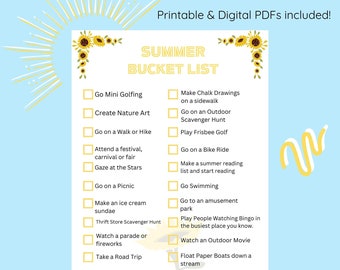 Summer Bucket List | Summer Activities Checklist | Summer To Do List | Summer Decor | Editable Bucket List | Printable Family Activities