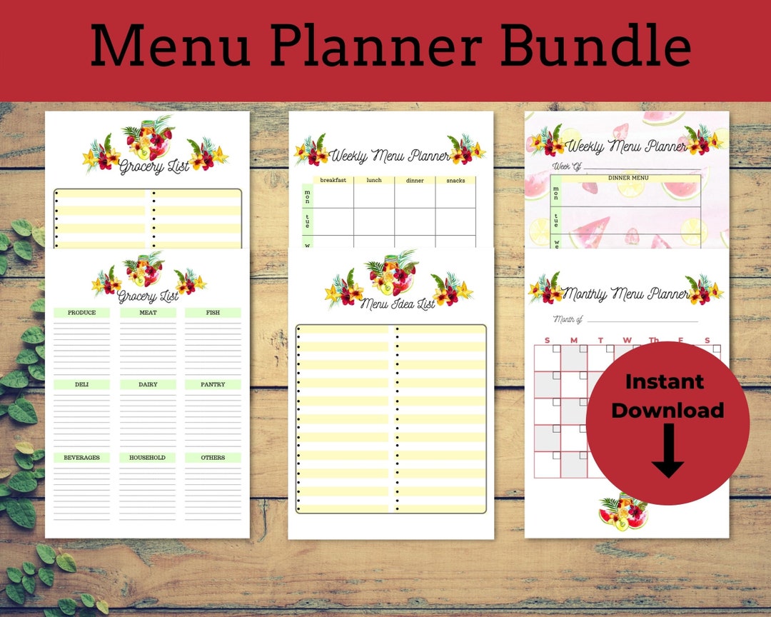 Tropical Meal Planner Printable With Recipe and Grocery Lists and ...
