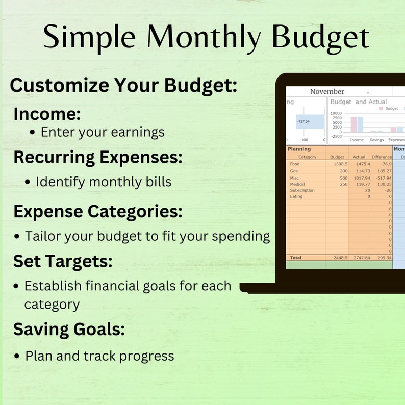 Simple Monthly Budget Google Spreadsheet | Income and Expense Tracker ...