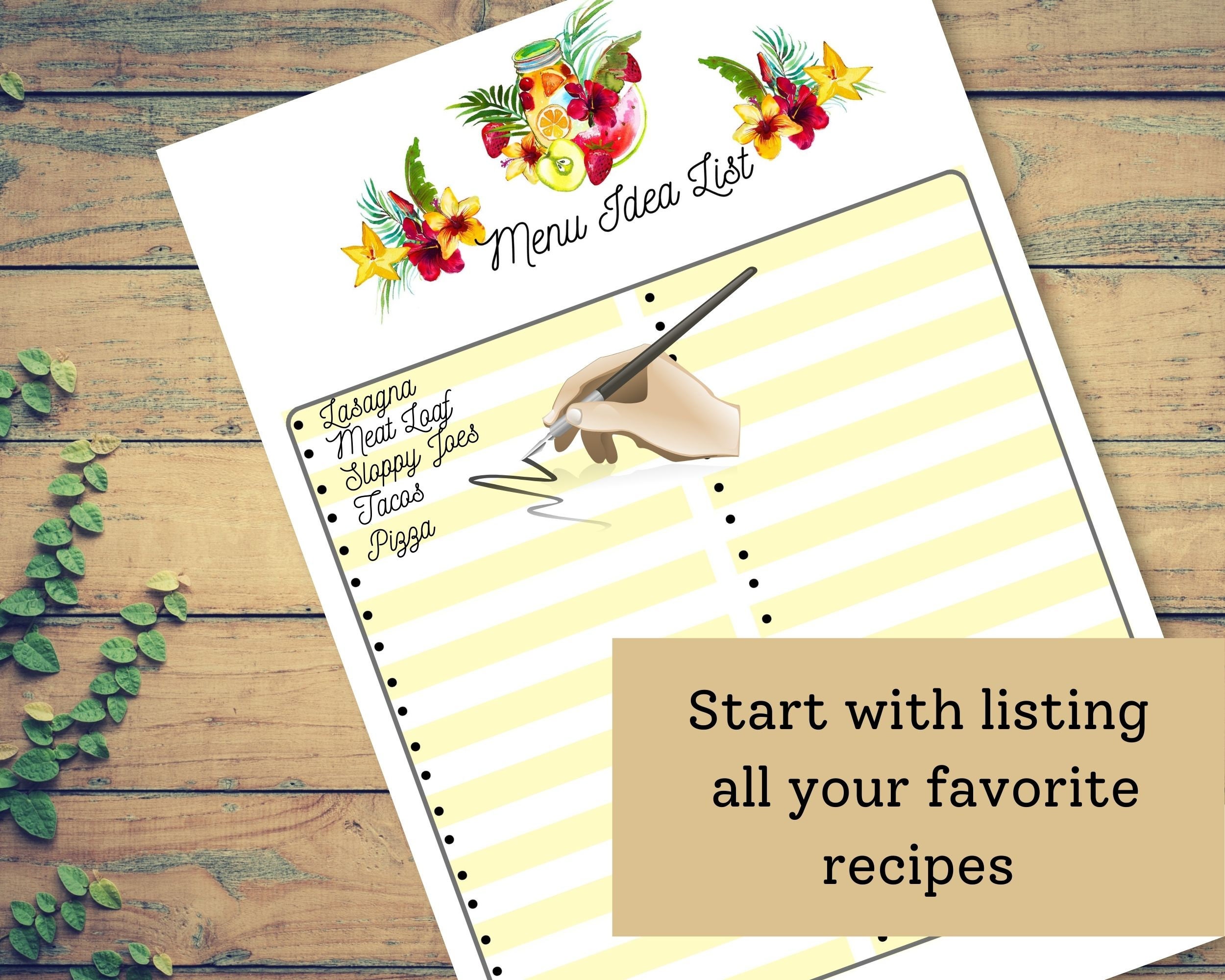 Tropical Meal Planner Printable With Recipe and Grocery Lists and ...