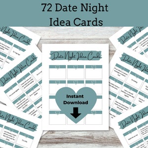 72 Couples Date Night Idea Cards | A Year Of Date Night Idea Cards | Weekly Date Night Jar | Couples Cards | First Anniversary Gift