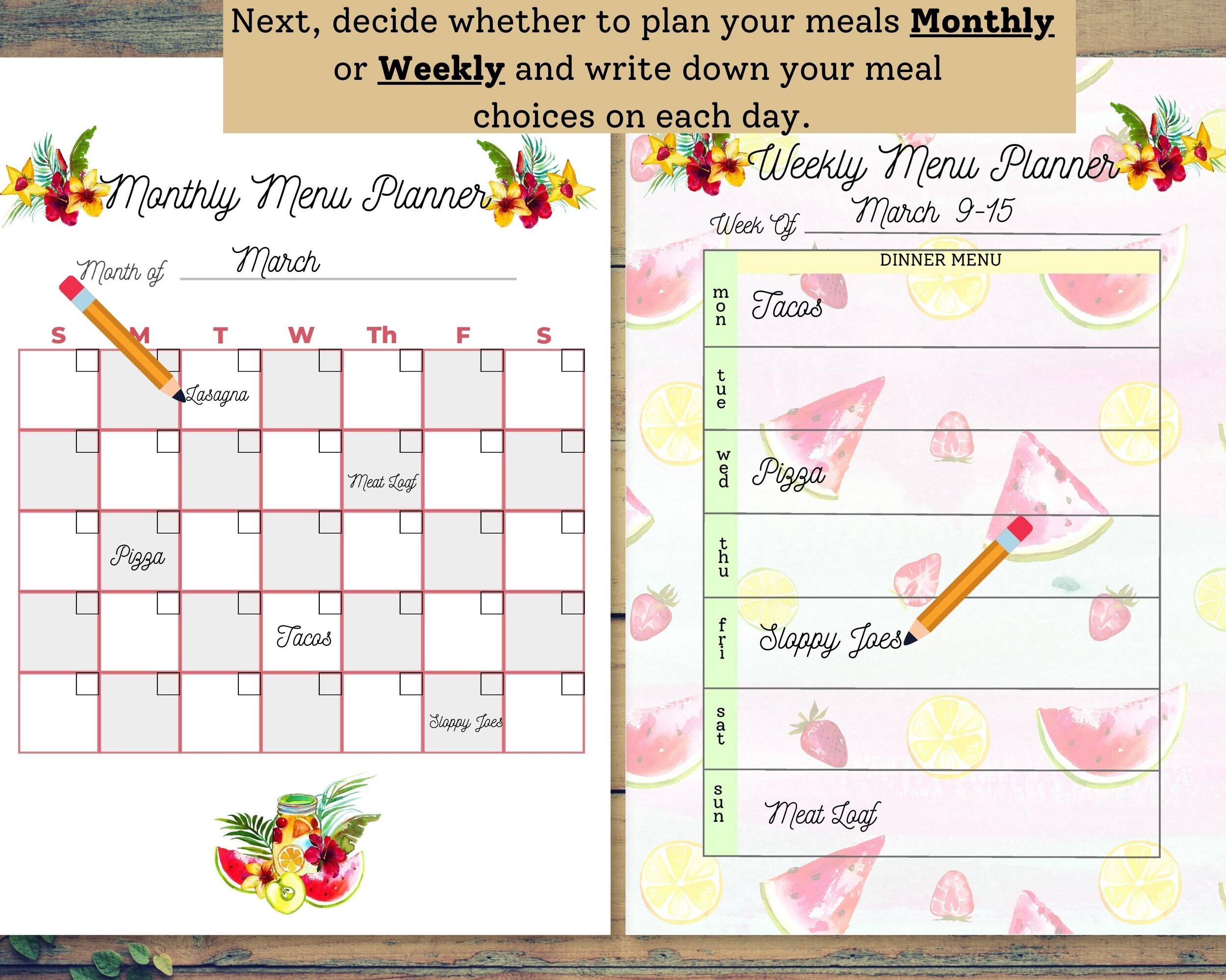 Tropical Meal Planner Printable With Recipe and Grocery Lists and ...