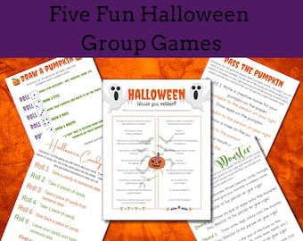 Paquete de 5 juegos de Halloween, juegos de fiesta de Halloween, juegos de Halloween imprimibles, juegos de Halloween para niños, juegos de Halloween para adultos, Halloween
