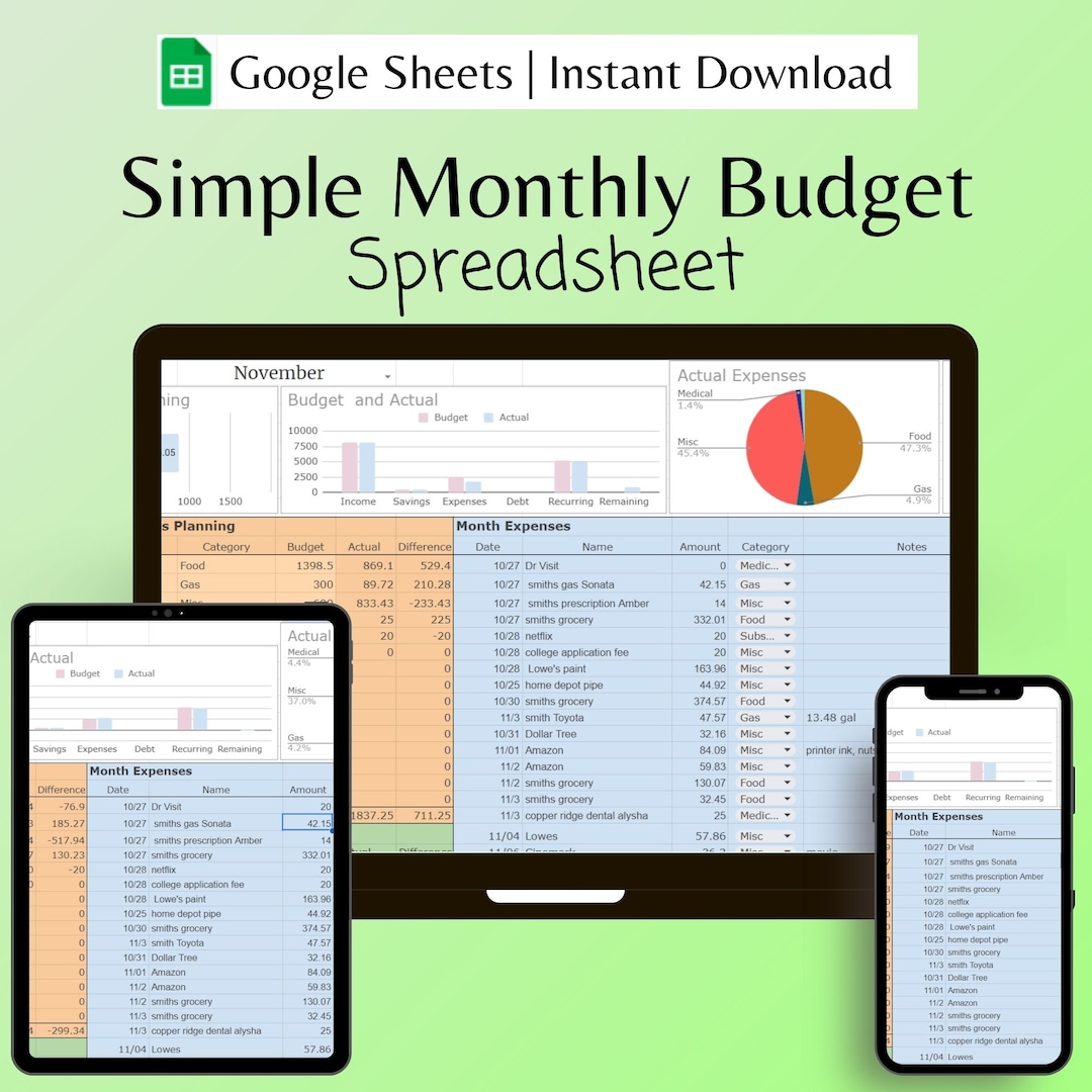 Simple Monthly Budget Google Spreadsheet | Income and Expense Tracker ...