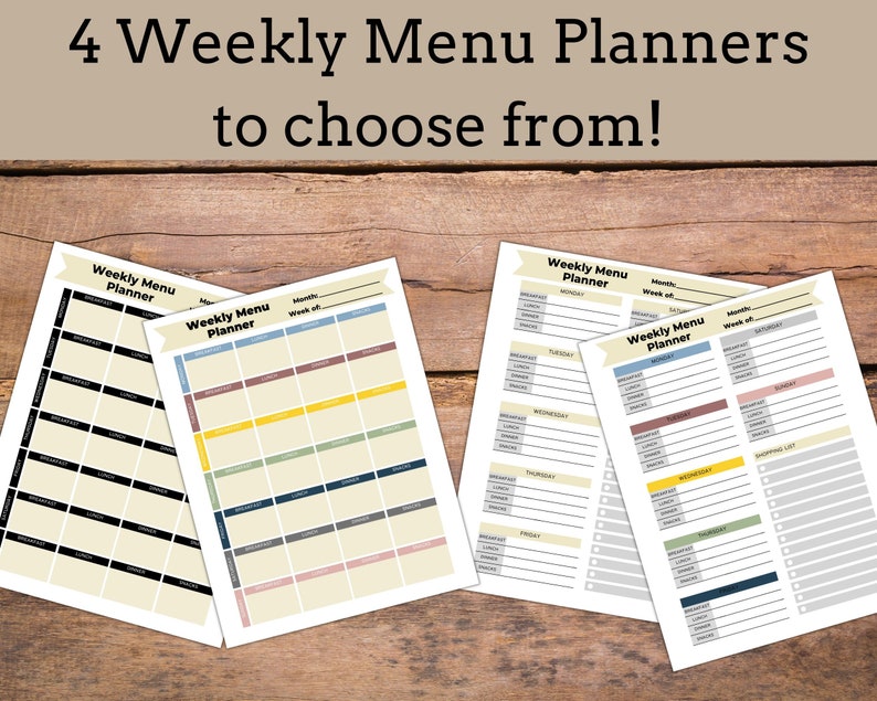 Four Weekly Menu Weekly Meal Planner & Grocery List Printable | Meal Prep | Weekly Menu ...