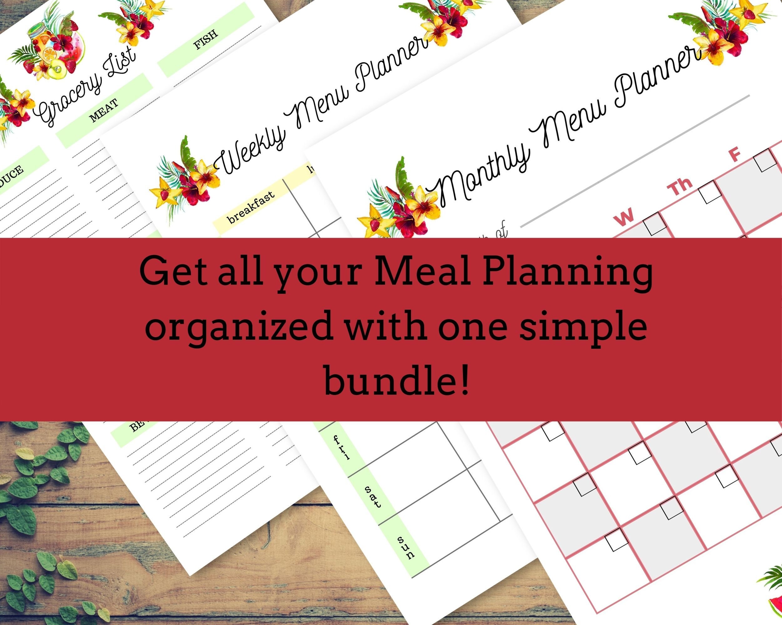 Tropical Meal Planner Printable With Recipe and Grocery Lists and ...