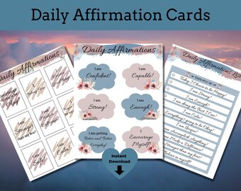 Printable Daily Affirmation Cards for Men, Women, Teens, and Kids for positive encouragement, mindfulness and self care