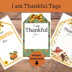 I Am Thankful For Cards | I Am Grateful For | Thanksgiving Table | I Am Thankful For | Thanksgiving Printable