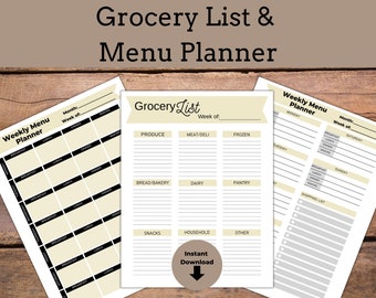 Weekly Meal Planner & Grocery List Printable | Meal Prep | Weekly Menu Planner | Printable Meal Planner