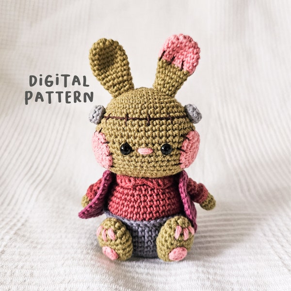 Halloween Critters in Costume: Frankie the Frankenstein Bunny [DIGITAL PATTERN ONLY][Downloadable File][Halloween Amigurumi]