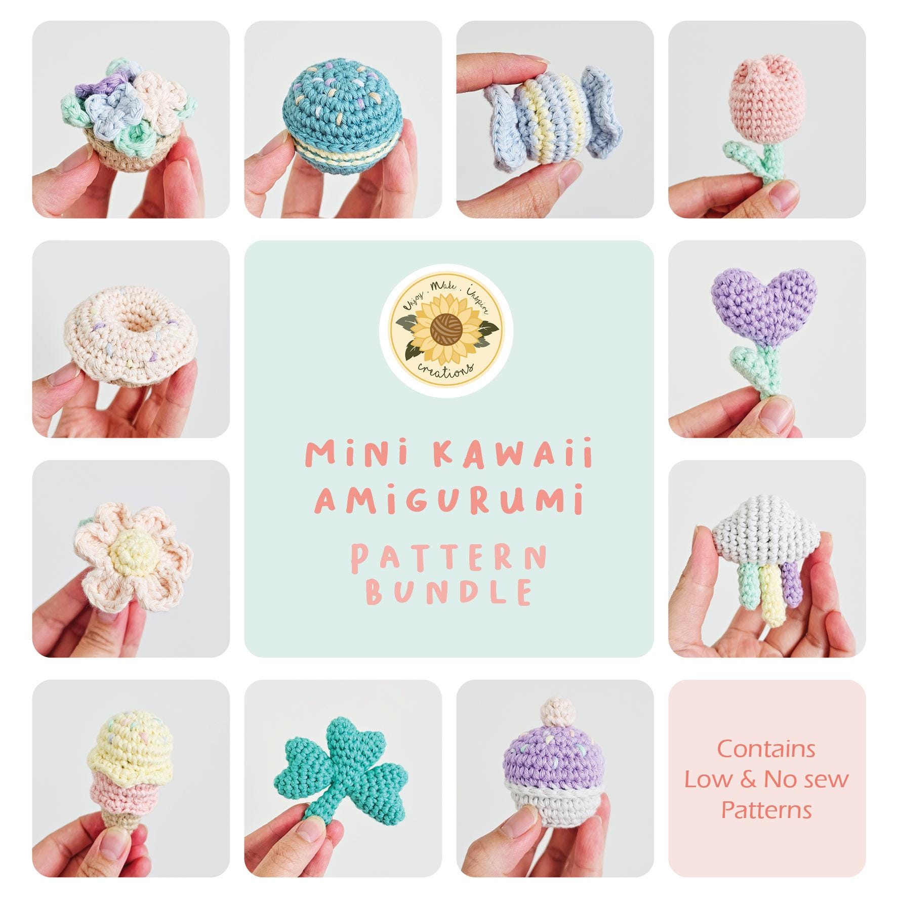 38 Crochet Kawaii Patterns with Keychains, Amigurumi, Hats, and Coasters 4 Mini Kawaii Amigurumi Advent Calendar Pattern Bundle [11