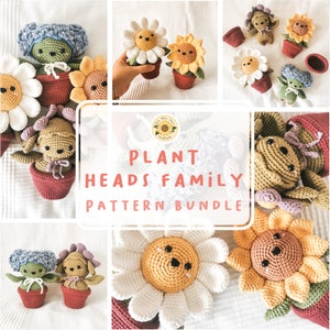 Plant Heads Pattern Bundle [DIGITAL PATTERN ONLY][Downloadable File][Sunflower][Daisy][Cosmos][Hydrangea][flower amigurumi]