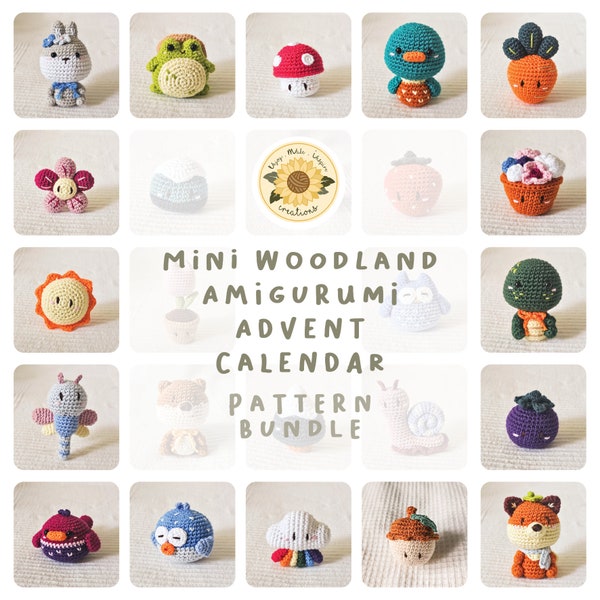 Paquete de patrones de calendario de adviento Mini Woodland Amigurumi [24 patrones] [SOLO PATRÓN DIGITAL][Archivo descargable]