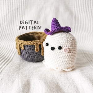 Halloween Friends: Boo the Ghost in his Cauldron [DIGITAL PATTERN ONLY][Downloadable File][Halloween Amigurumi][Halloween Ghost]