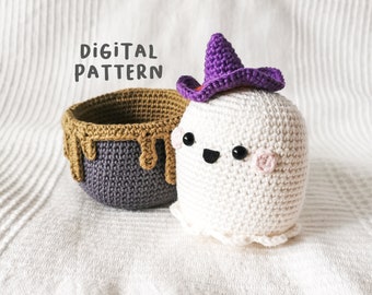 Halloween Friends: Boo the Ghost in his Cauldron [DIGITAL PATTERN ONLY][Downloadable File][Halloween Amigurumi][Halloween Ghost]