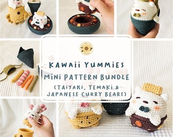 Kawaii Yummies: Mini paquete de patrones [Paquete de patrones 3 en 1] [SOLO PATRÓN DIGITAL] [Archivo descargable] [Patrón de amigurumi]