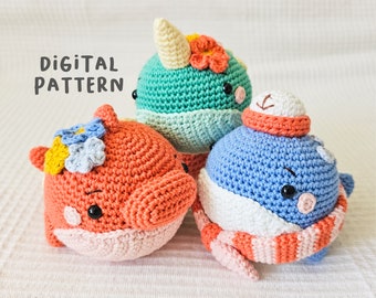 Under the Sea: Flipper Friends [ALLEEN DIGITALE PATROON][3-in-1 patroon][Downloadbaar bestand][Under the Sea Amigurumi][Walvis][Narwal][Dolfijn]