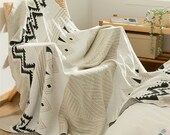 Grey Boho Knitted Cotton Blanket Bohemian Duvet Cotton Blanket Sofa Blanket Baby Blanket Soft Skin Friendly Sofa Throw