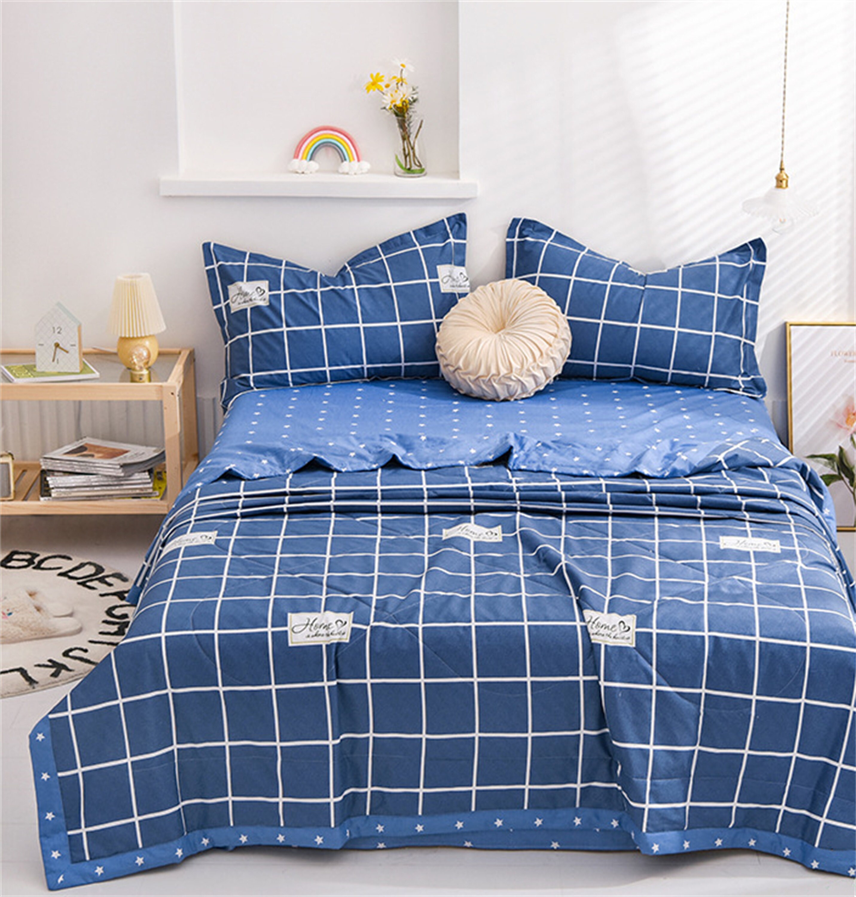 Blue High Quality Quilt Cotton Quilt Grid Handmade Cotton Etsy