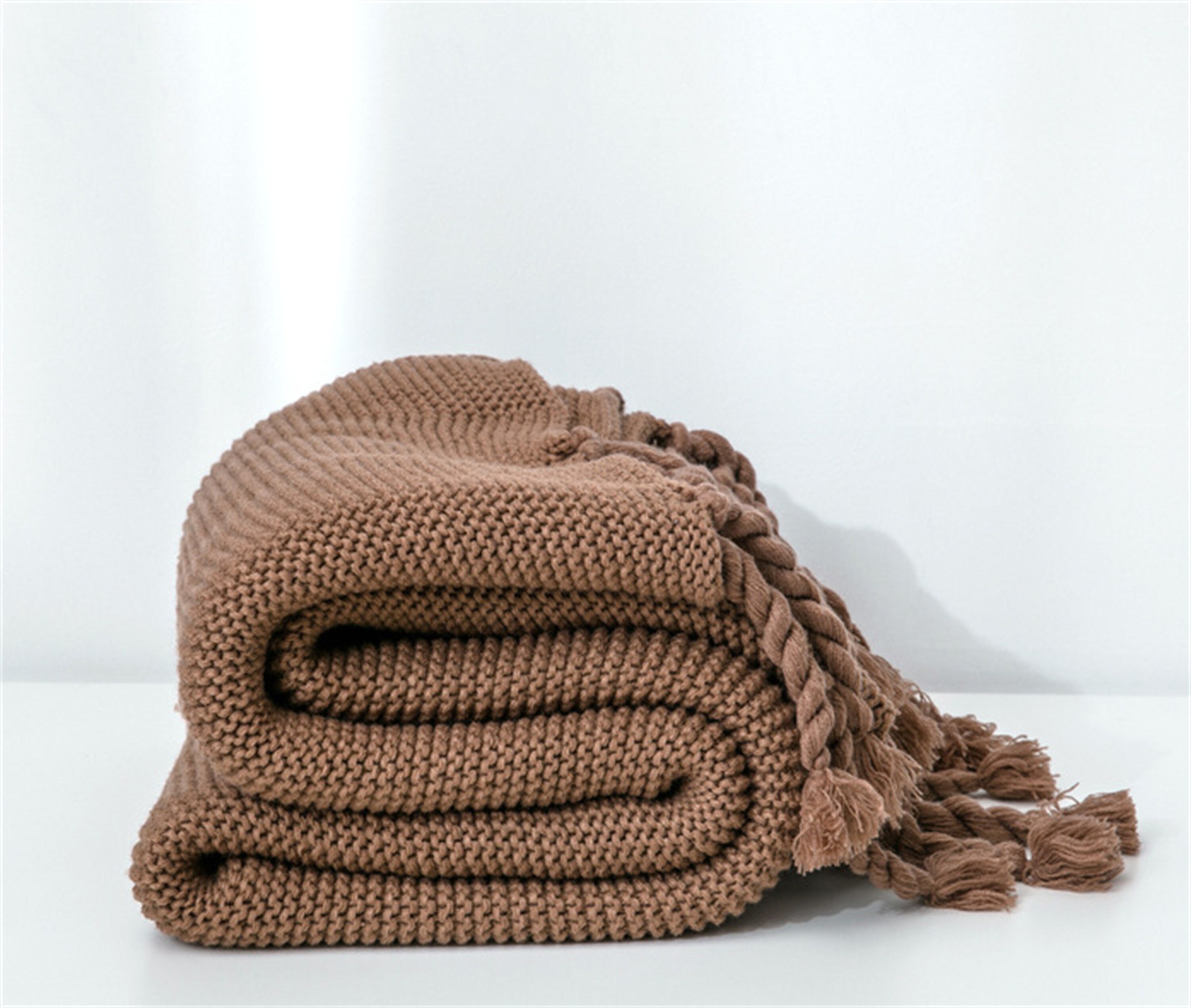 Brown Wool Blanket Hand Knitted Soft Comfortable Wool Etsy UK