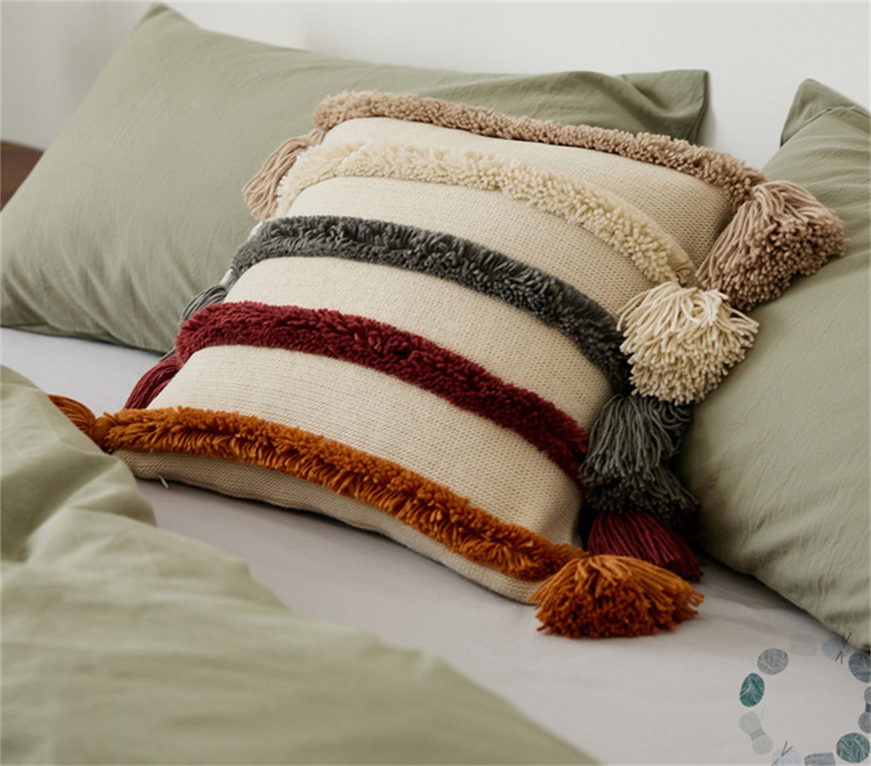 Boho Pillowcase Knitted Pillowcase With Tassels Bohemian Etsy UK