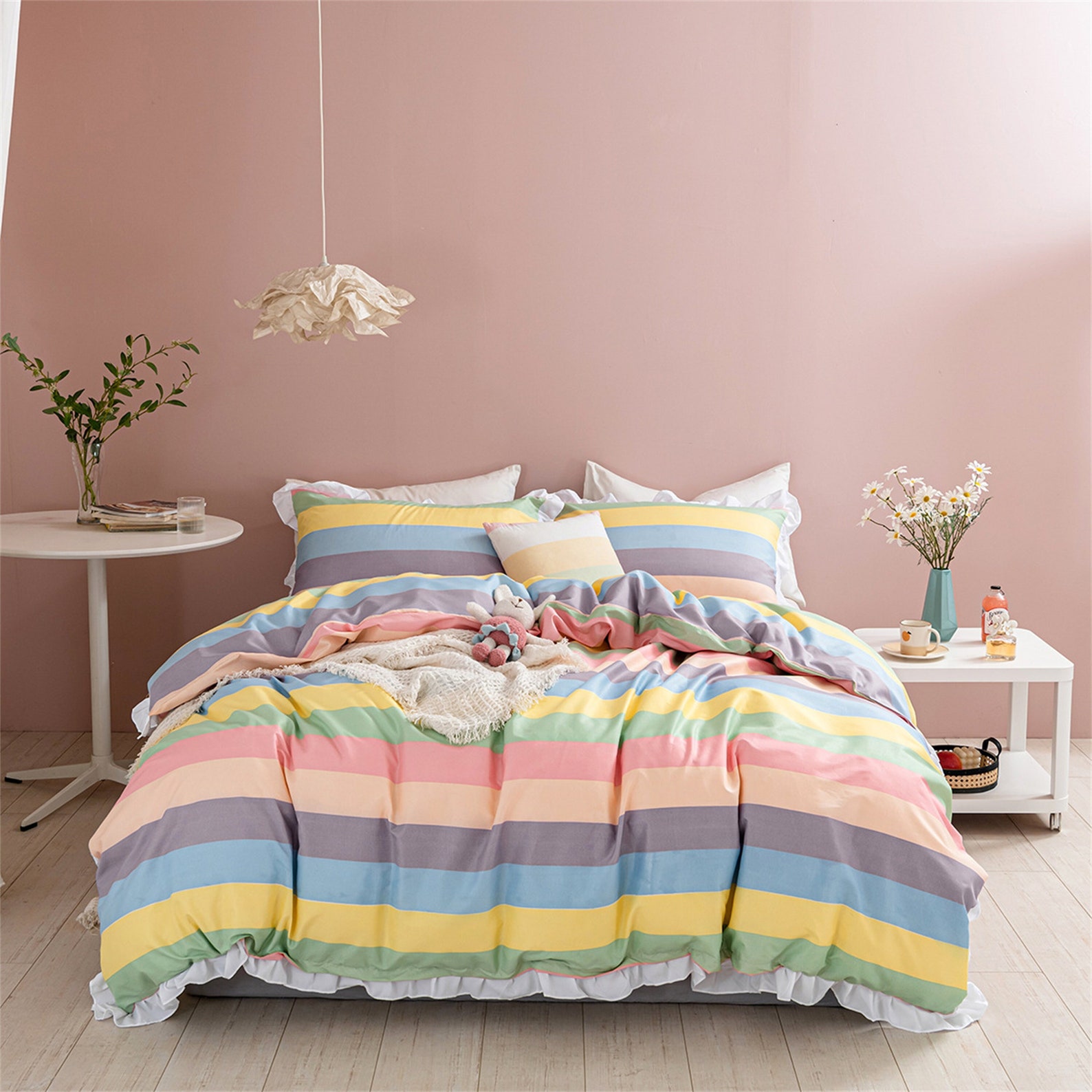 Rainbow Bedding Set Beautiful Striped Duvet Cover Set Duvet Etsy