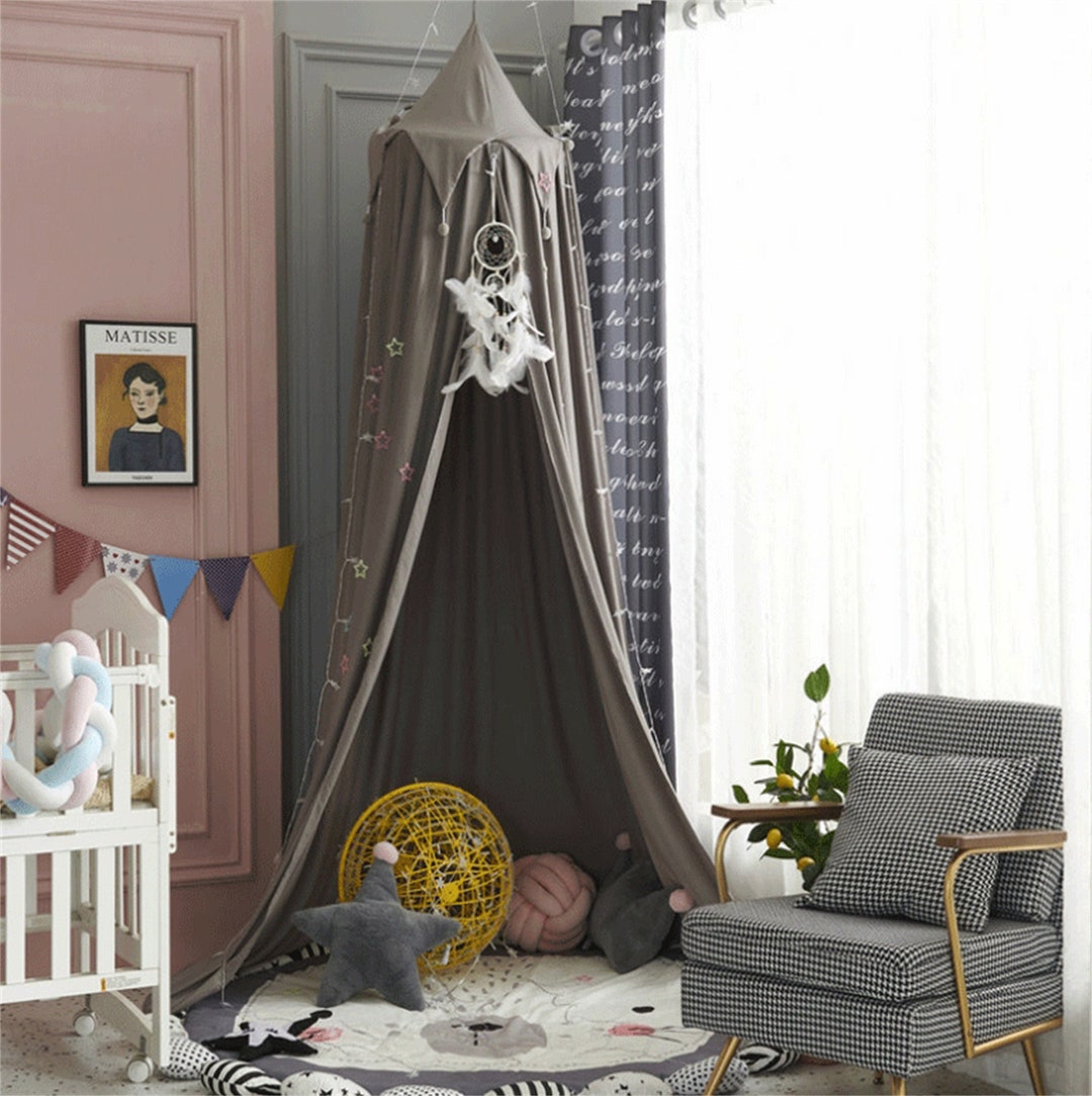2023 New Grey Bed Canopy Lightproof Bed Canopy With Small Pom Etsy
