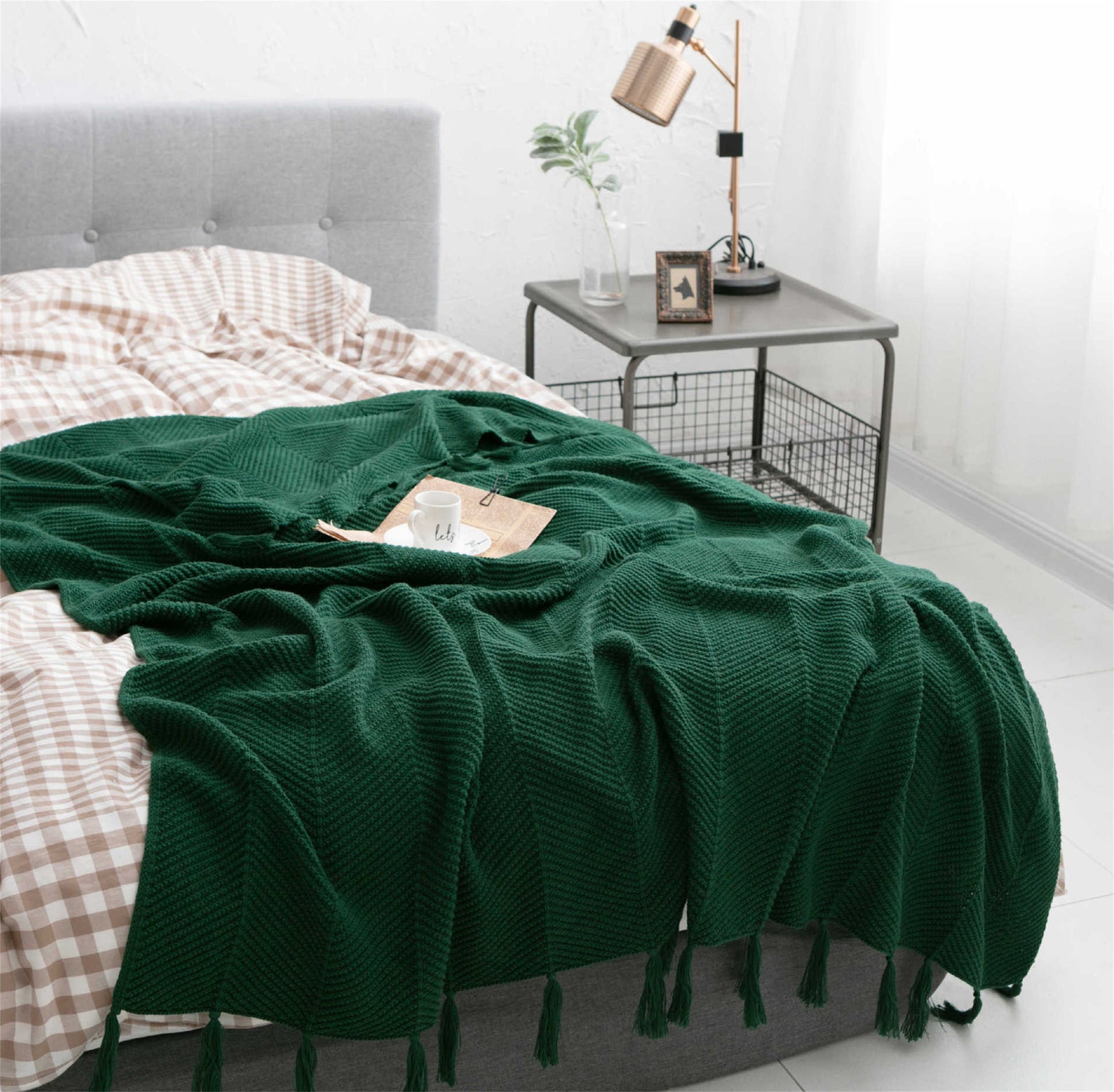 Dark Green Cotton Blanket Woven Bedspread Handmade Sofa Etsy Australia