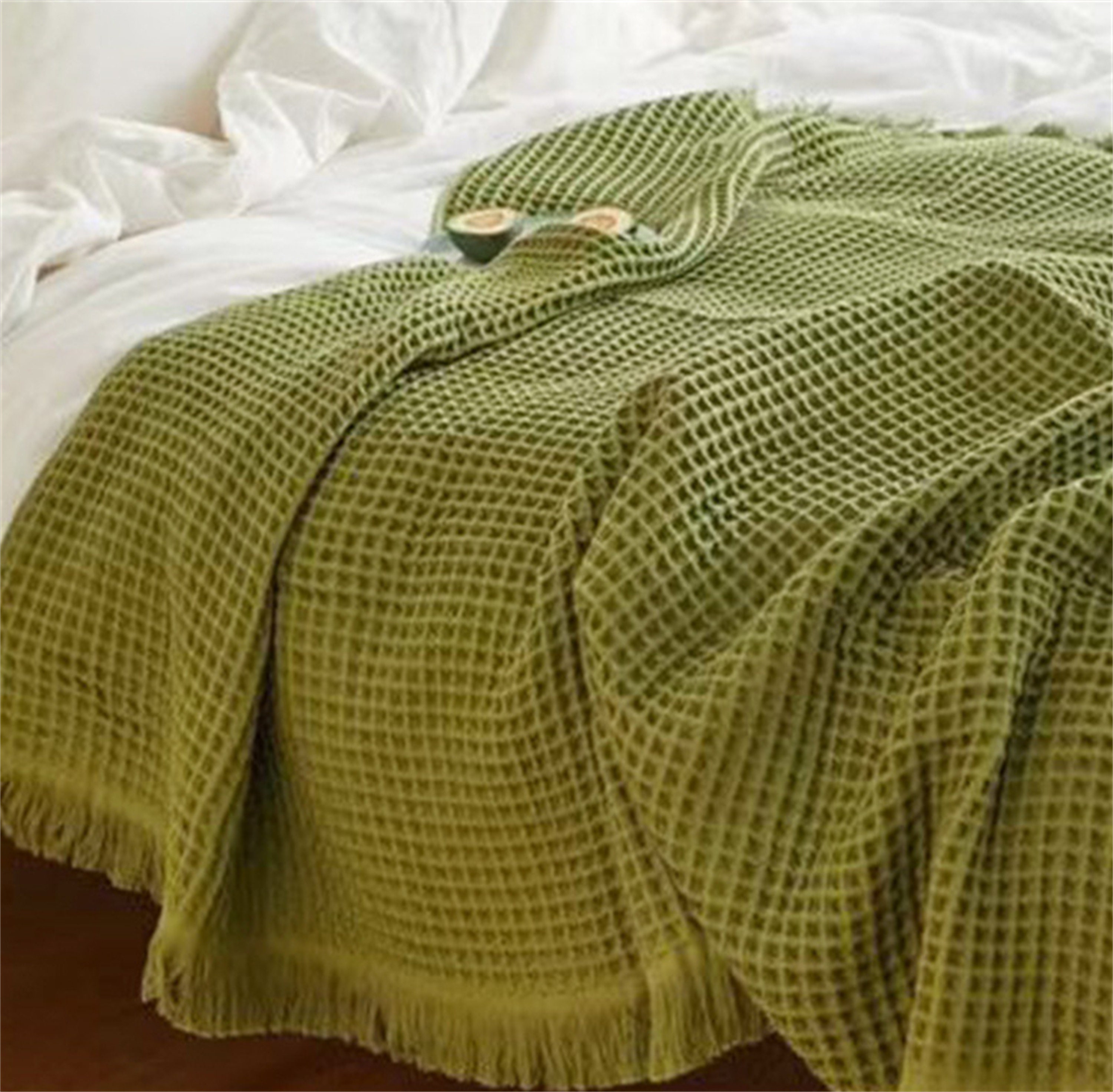 Green Waffle Top Checkered Cotton Blanket Knit Blanket Daily Etsy UK