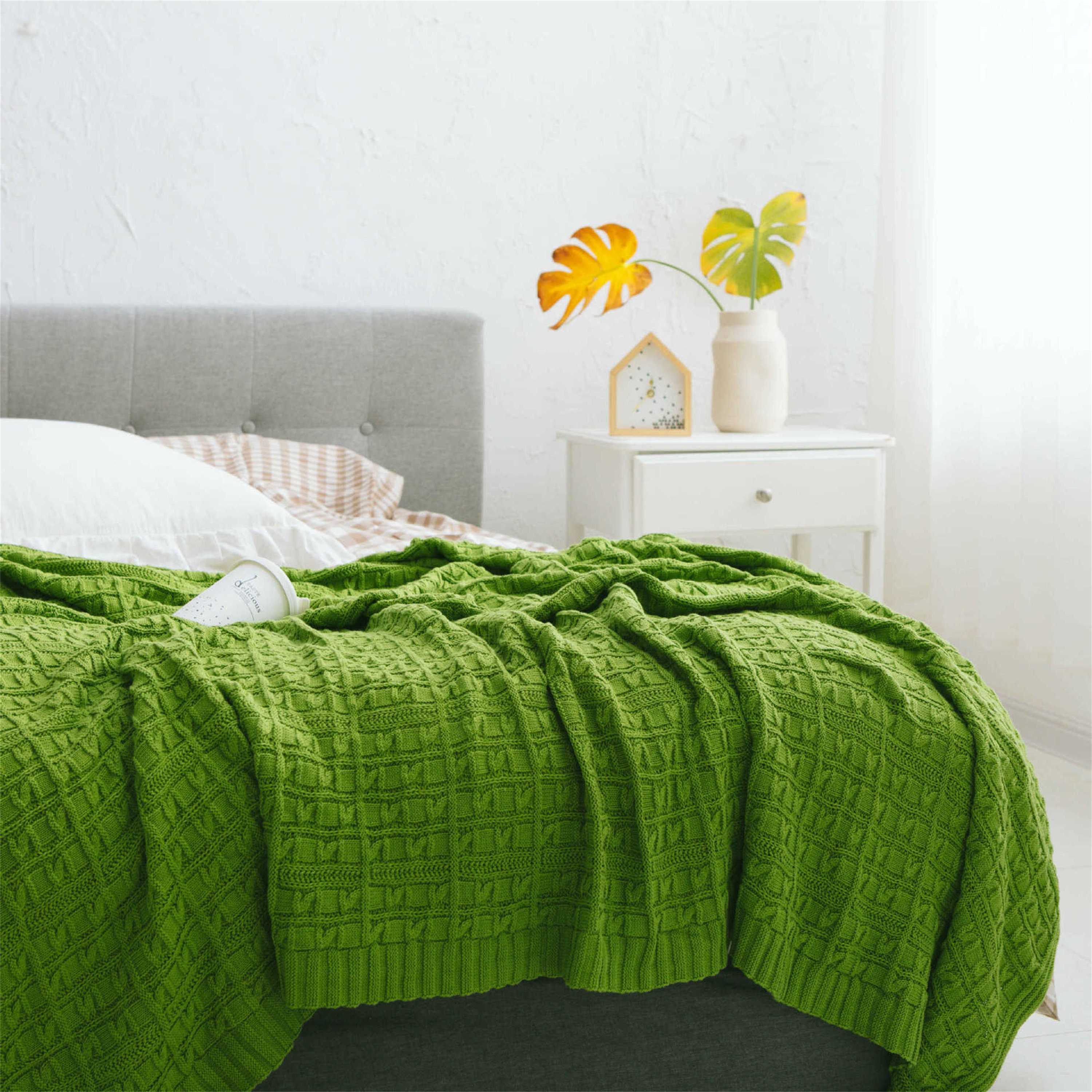 Green Cotton Blanket High Quality Sofa Blanket Knit Blanket Etsy