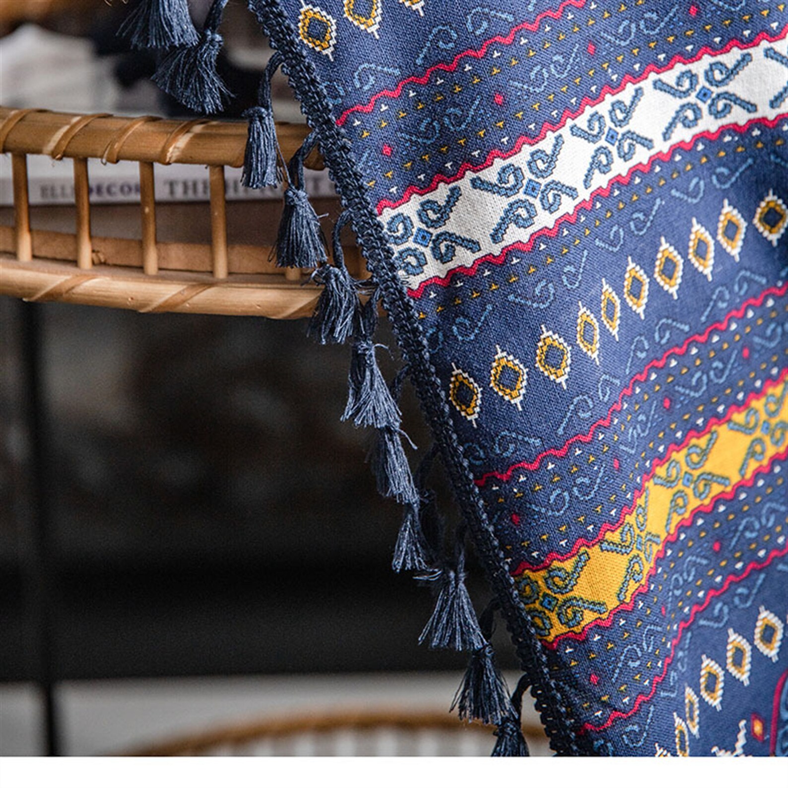 Boho Navy Blue Curtain Linen and Cotton Bohemian Curtain With Etsy