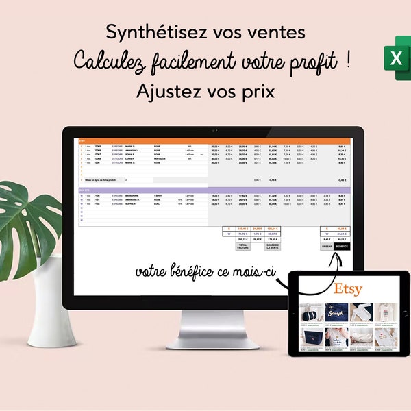 Profit calculator and sales summary, new ultra intelligent edition, for Etsy or Woocommerce store, in French