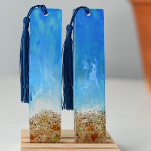 Ocean Resin Bookmark with Real Sand and Sea Glass. Handmade Beach Gift.  Nautical Bookmark for Book Lovers. Coastal Maine Souvenir