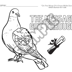 A Simple Little Pigeon Coloring Sheet | William Branham Message Printable | Snow-White Dove VOGR Lesson Activity | Message Kids PDF